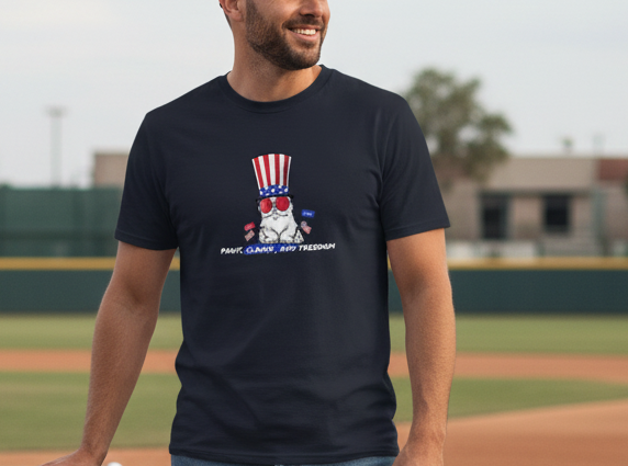 Funny Patriotic Cat T-Shirt – Paws Claws and Freedom | USA 250 Anniversary Animal Unisex Graphic Tee
