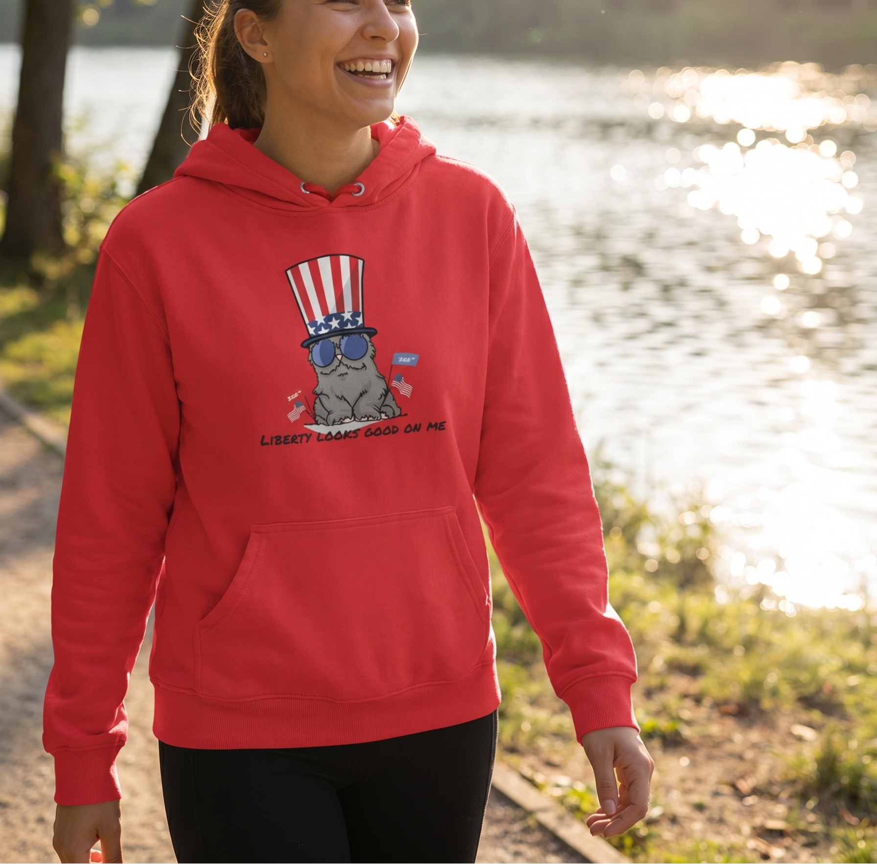 Cat Patriotic Hoodie – Liberty Looks Good On Me | USA 250 July 4 Cat Graphic Unisex Hoodie