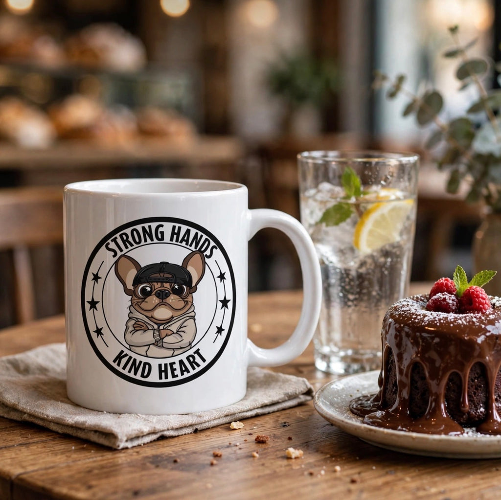 StrongHandsKindHeart - White glossy coffee mug