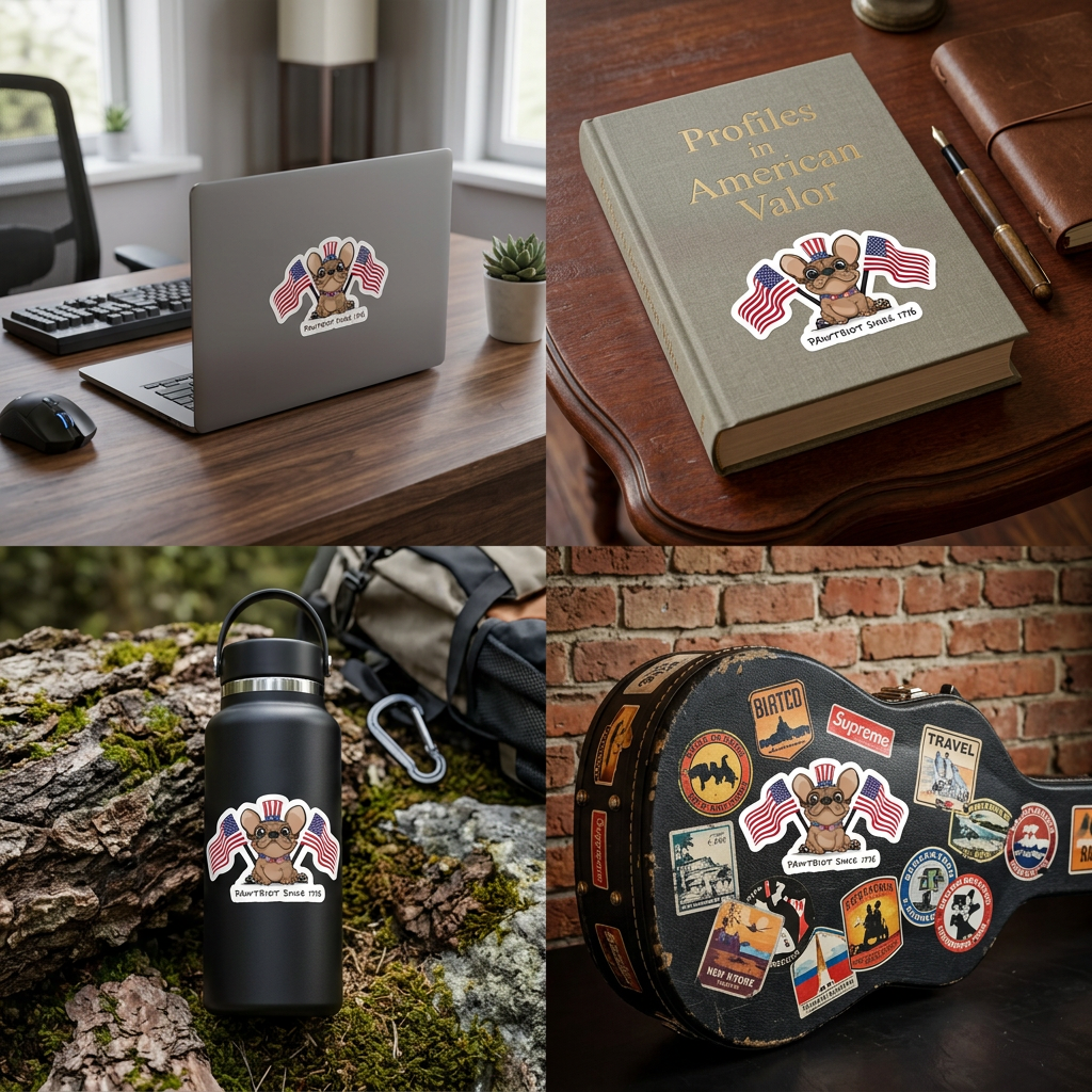 French Bulldog  with Flags Patriotic Stickers – Pawtriot Since 1776 | USA 250 July 4 Dog Graphic Bubble-free Stickers