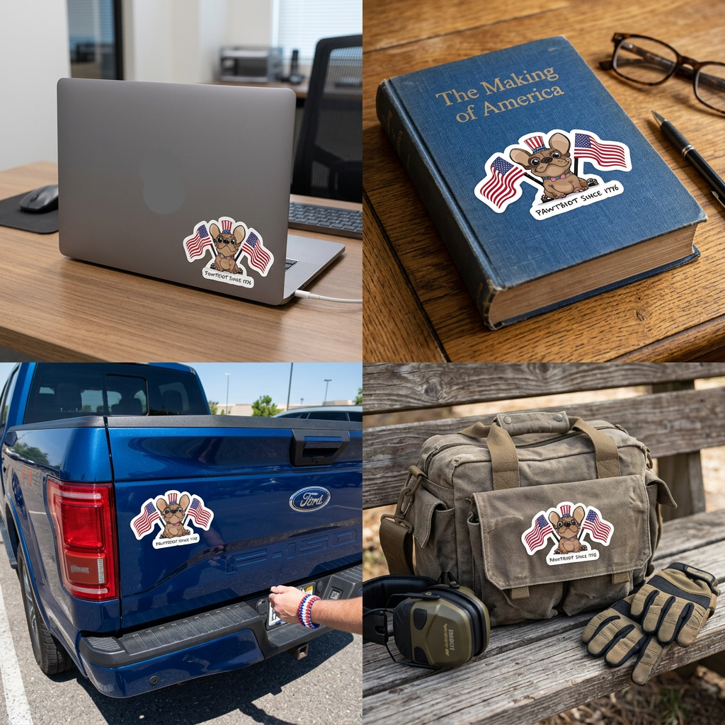 French Bulldog  with Flags Patriotic Stickers – Pawtriot Since 1776 | USA 250 July 4 Dog Graphic Bubble-free Stickers