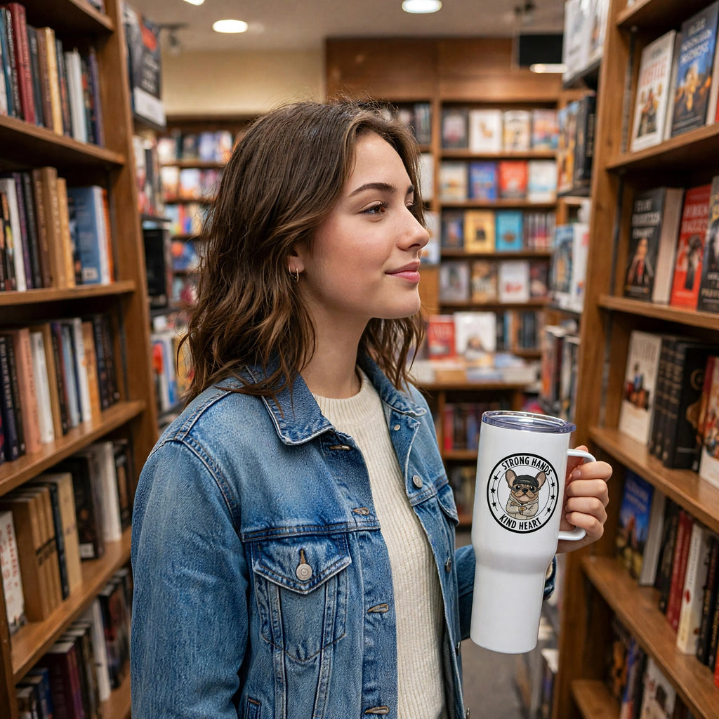 IMPECCABLE MISCHIEF™ | StrongHandsKindHeart - Travel mug with a handle