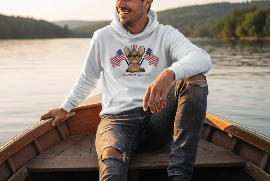 French Bulldog Patriotic Hoodie – Pawtriot Since 1776 | USA 250 July 4 Dog Graphic Unisex Hoodie